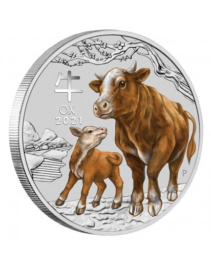 Australien 2021 Jahr des Ochsen Lunar Serie III Silber 2 oz  FARBE
