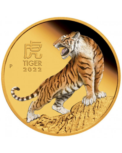 Australien 2022 Jahr des Tigers Lunar Serie III Gold 1 oz FARBE polierte Platte