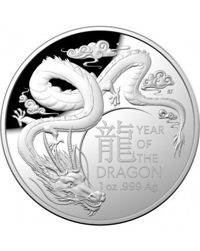 Australien 2024  RAM  Jahr des Drachen  Lunar - Serie Silber 1 oz PP gewölbte Prägung