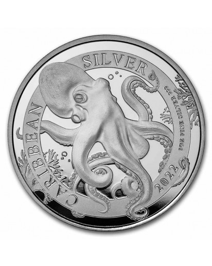 Barbados 2022 Karibischer Octopus Silber 1 oz