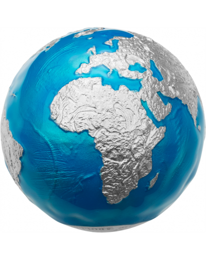 Barbados 2023  BLUE MARBLE Spherical 3 D Coin - FROZEN EARTH Silber 3 oz