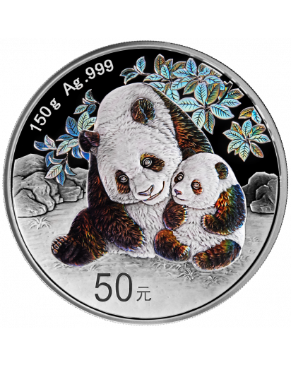 China 2024   Panda mit FARBE Silber PP  150 g  
