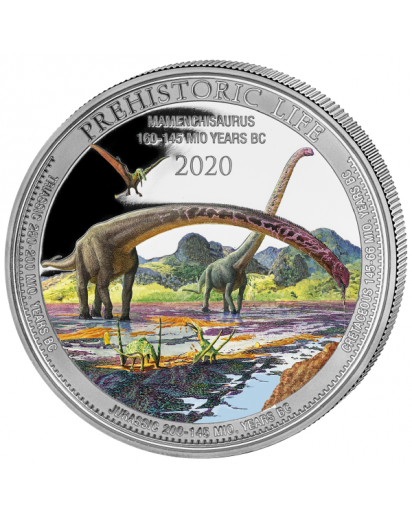 Kongo  2020 Mamenchisaurus - Dinosaurier FARBE Silber 1 oz    Congo