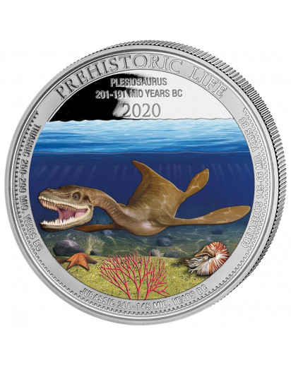 Kongo  2020 Plesiosaurus - Dinosaurier  Silber 1 oz  FARBE  Congo