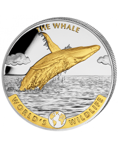 Congo 2020   THE WHALE - WAL - World`s Wildlife Serie Silber VERGOLDET  1 oz - Kongo