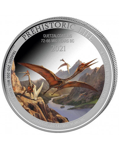 Kongo  2021  Quetzalcoatlus - Dinosaurier  Silber 1 oz FARBE  Congo