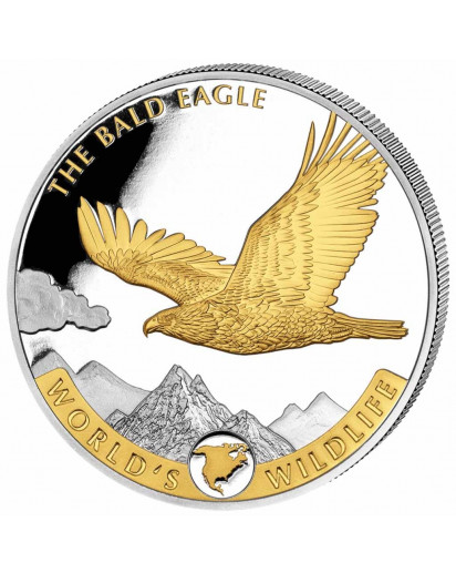 Congo 2021 Bald Eagle - Weisskopfseeadler  - World`s Wildlife Serie Silber  VERGOLDET  1 oz - Kongo