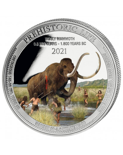 Kongo  2021 WOLLMAMMUT - Dinosaurier  Silber 1 oz FARBE Congo