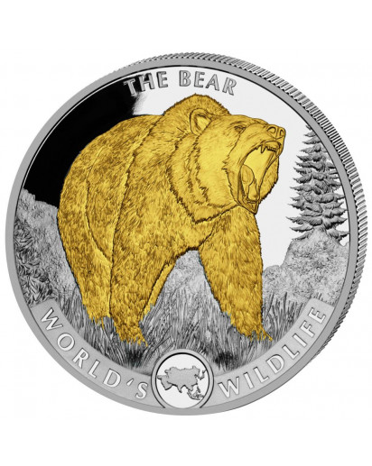 Congo 2022 Der Bär  - World`s Wildlife Serie Silber VERGOLDET  1 oz - Kongo