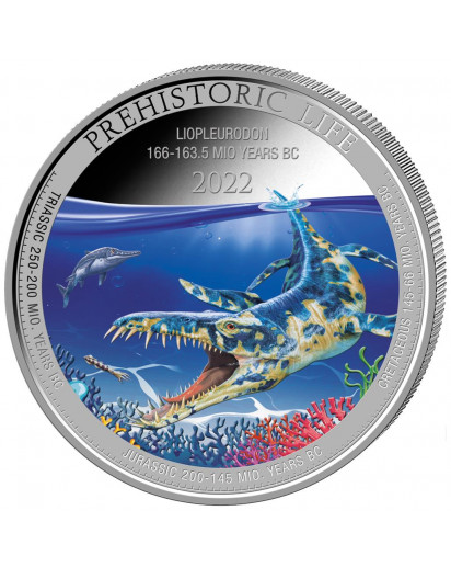 Kongo  2022  LIOPLEURODON - Dinosaurier  Silber 1 oz FARBE Congo