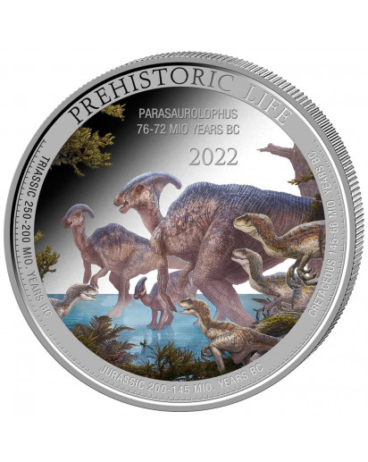 Kongo  2022  PARASAUROLOPHUS - Dinosaurier  Silber 1 oz  FARBE Congo