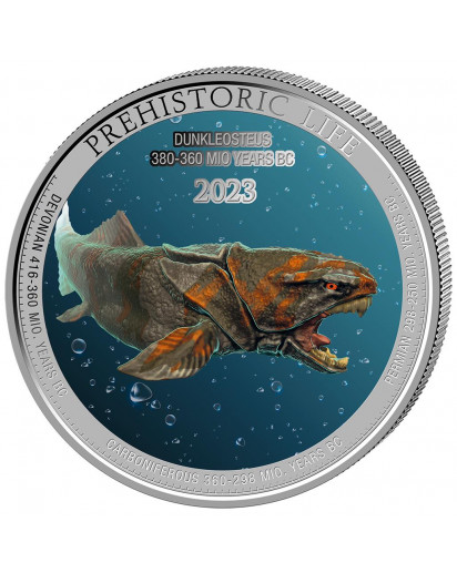 Kongo  2023   DUNKLEOSAURUS - Dinosaurier  Silber 1 oz FARBE Congo
