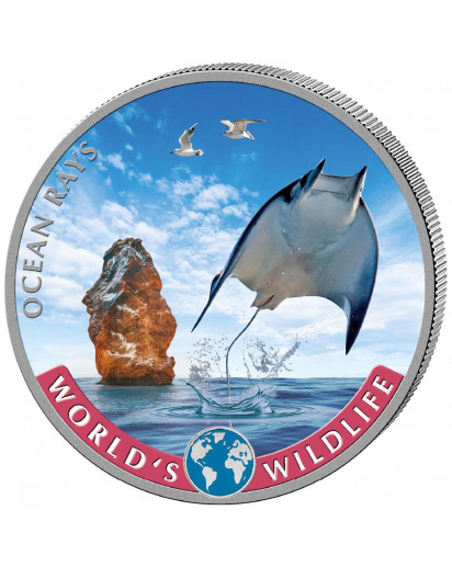 Congo 2023 ROCHEN  - Ocean Rays World`s Wildlife Serie Silber  FARBE 1 oz - Kongo