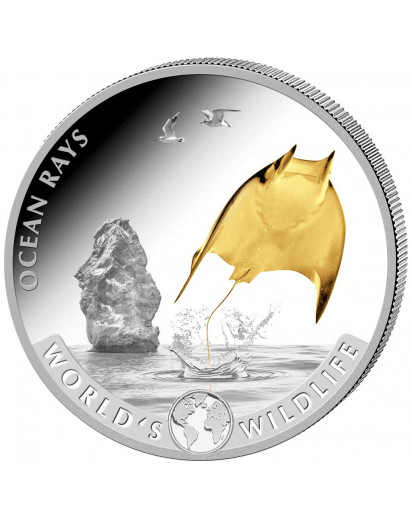 Congo 2023 ROCHEN  - Ocean Rays World`s Wildlife Serie Silber  VERGOLDET 1 oz - Kongo