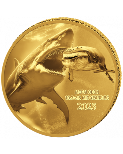 Kongo  2025 MEGALODON  - Dinosaurier  Gold 0,5 g  Congo Prehistoric Life II.