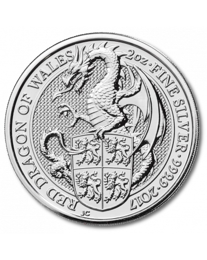 GB 2017   Queens Beast  Red Dragon - Roter Drache von Wales  Silber 2 oz  