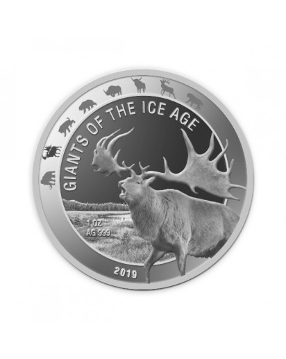 Ghana 2019  Riesenhirsch  -  Giants of the Ice Age  Silber 1 oz