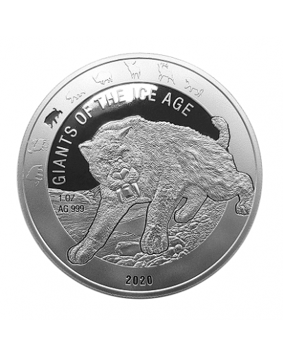 Ghana 2020 Säbelzahnkatze  -  Giants of the Ice Age  Silber 1 oz