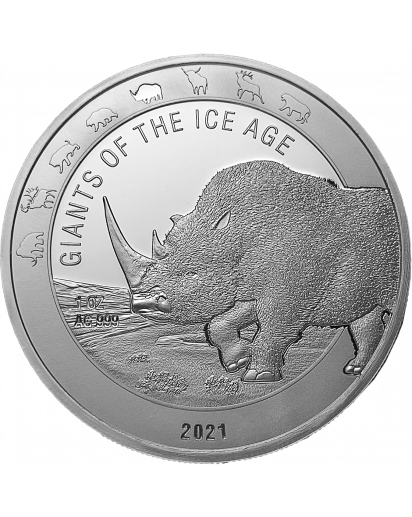 Ghana 2021 Wollnashorn  -  Giants of the Ice Age  Silber 1 oz