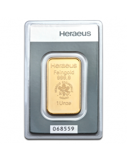 GOLDBARREN 1 oz Heraeus im Blister