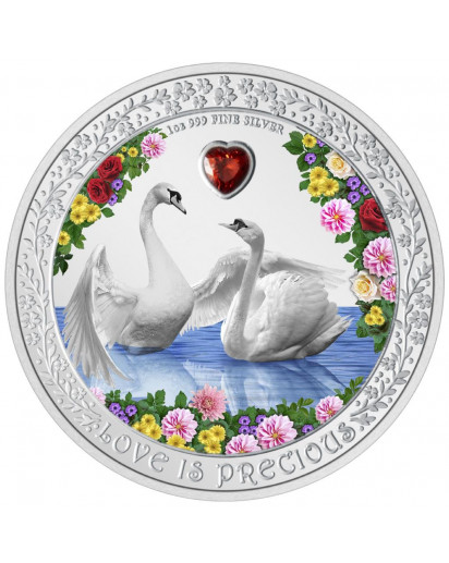 Niue 2023 Schwäne - Love is precious - Zirkon in Herzform Silber