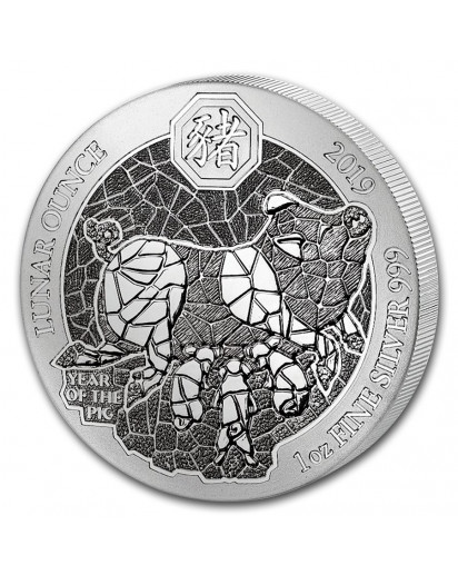 Ruanda 2019 Jahr des Schweines Lunar-Serie 1 oz Silber