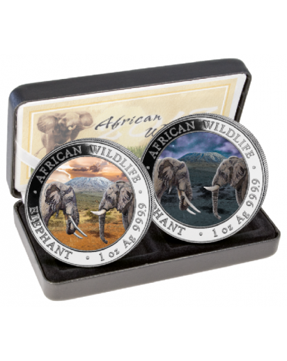 Somalia 2020   Elefant TAG UND NACHT 2 x 1 oz Silber
