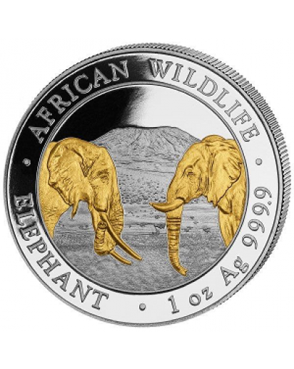 Somalia 2020   Elefant 1 oz Silber vergoldet