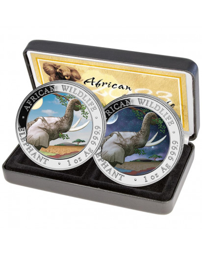 Somalia 2023   Elefant TAG UND NACHT - Day and Night 2 x 1 oz Silber