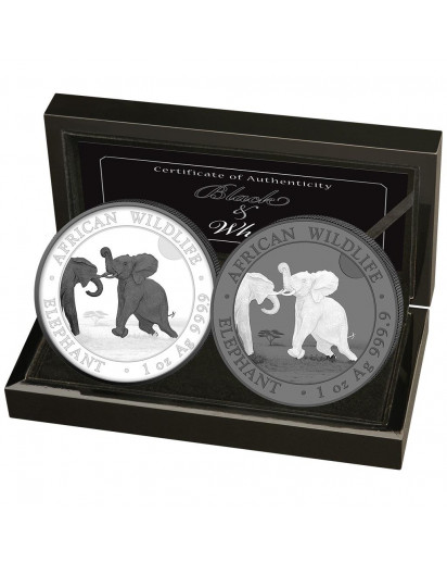 Somalia 2024   Elefant Black & White 2 x 1 oz Silber