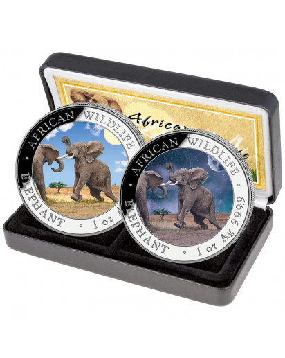 Somalia 2024   Elefant TAG UND NACHT - Day and Night 2 x 1 oz Silber