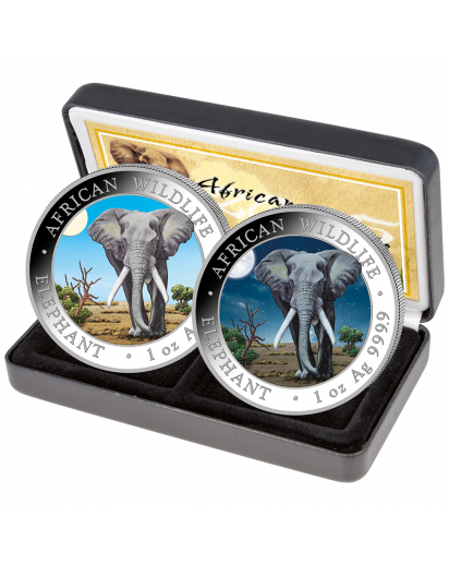 Somalia 2025   Elefant TAG UND NACHT - Day and Night 2 x 1 oz Silber