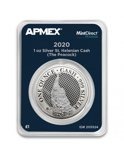 St. Helena 2020  Pfau - Peacock Serie Cash India Wildlife Silber 1 oz  MintDirect Premier