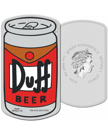 Tuvalu 2019  DIE SIMPSONS - DUFF BEER Silber 1 oz PP Farbe  PP