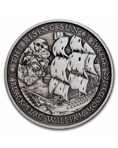 Tuvalu 2022  Black Flag  THE RISING SUN Antik finish Piratenschiff Silber 1 oz