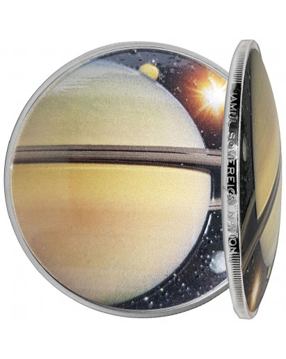 USA 2022  Sonnensystem SATURN - Silber 1 oz  Farbe gewölbt