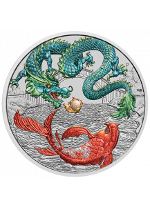 Australien 2023  Myths & Legends: GREEN DRAGON AND KOI   1 $ Silber 1 oz  Drachen Serie  