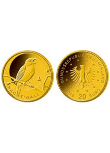 BRD 2016 G   Nachtigall   Serie: Heimische Vögel 20 € Goldmünze G = Karlsruhe