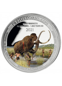 Kongo  2021 WOLLMAMMUT - Dinosaurier  Silber 1 oz FARBE Congo