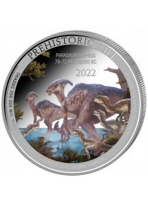 Kongo  2022  PARASAUROLOPHUS - Dinosaurier  Silber 1 oz  FARBE Congo