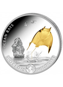 Congo 2023 ROCHEN  - Ocean Rays World`s Wildlife Serie Silber  VERGOLDET 1 oz - Kongo