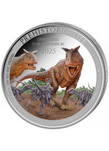 Kongo  2025 CARNOTAURUS  -  FARBE   Prehistoric Life II  Silber 1 oz  Congo