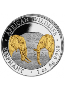 Somalia 2020   Elefant 1 oz Silber vergoldet