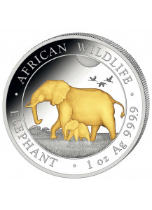 Somalia 2022  Elefant 1 oz Silber VERGOLDET