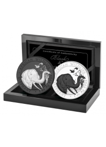 Somalia 2018   Elefant Black & White 2 x 1 oz Silber