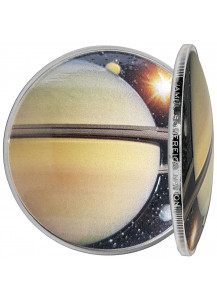 USA 2022  Sonnensystem SATURN - Silber 1 oz  Farbe gewölbt